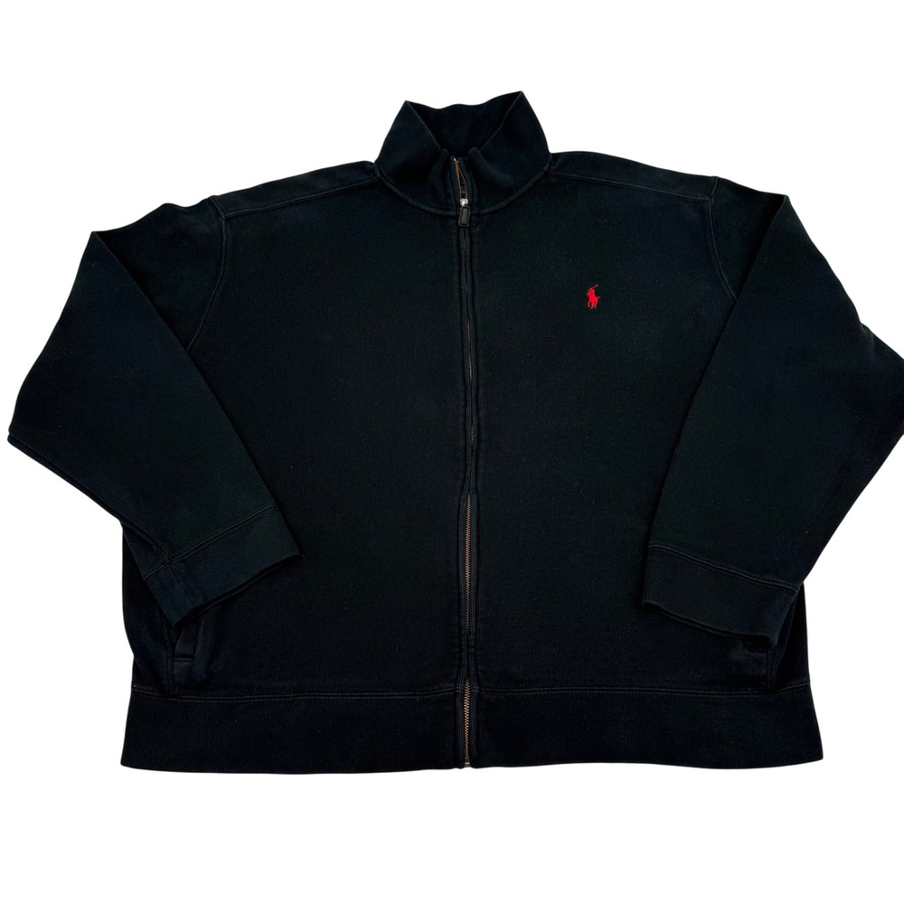Y2K Polo Ralph‎ Lauren Mens Cardigan Full Zip XXL Black Retro Prep Country Club